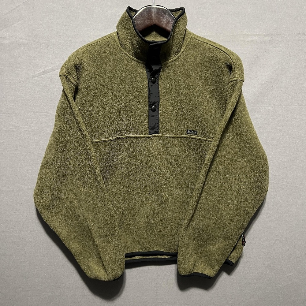 Woolrich Jacket Mens Large Green Fleece Snap Mock Neck Pullover Outdoor Hiking